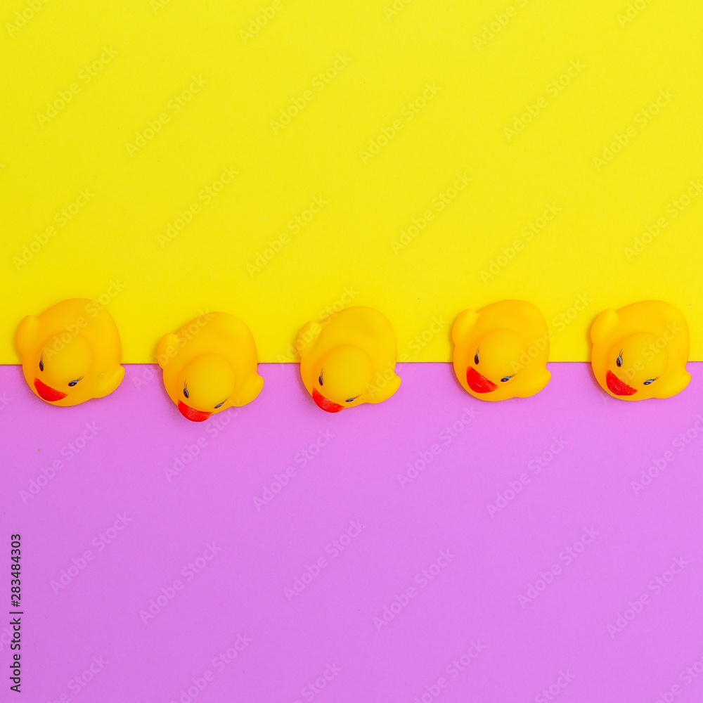 Duck toys minimal flat lay colours art Duck toys minimal flat lay colours art