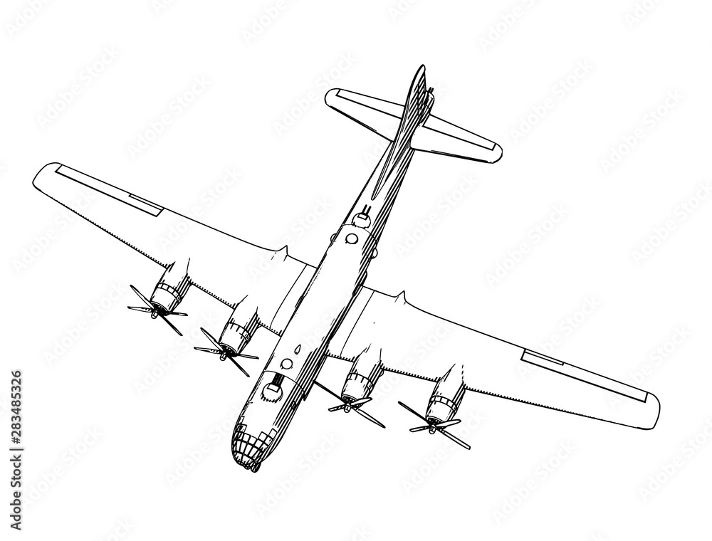 sketch of a military aircraft vector hatching