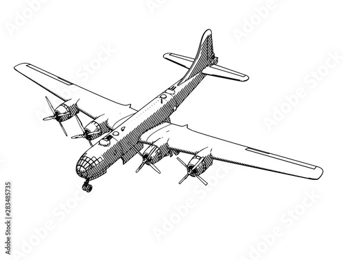 Fototapeta Naklejka Na Ścianę i Meble -  sketch of a military aircraft vector hatching