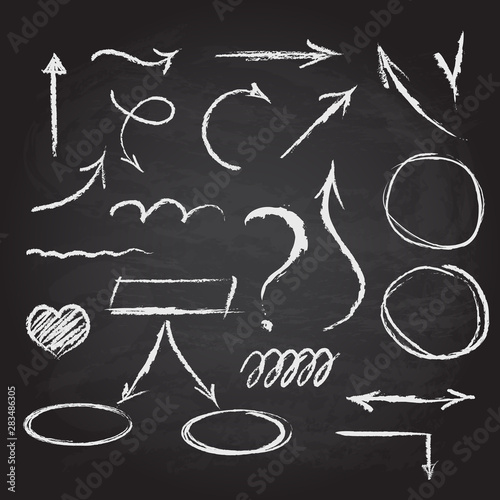 vector collection of arrows and hand-draw elements on chalckboard background