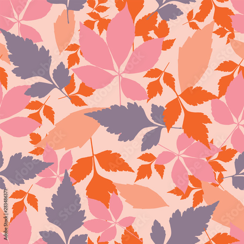 Vector pastel autumn leaves seamless pattern repeat background