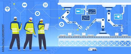 Conveyor inspection flat vector illustration