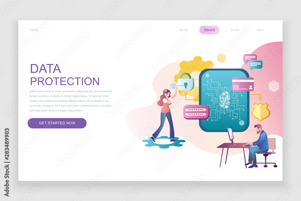 Modern flat web page design template concept of Data Protection decorated people character for website and mobile website development. Flat landing page template. Vector illustration. Modern flat web page design template concept of Data Protection decorated people character for website and mobile website development. Flat landing page template. Vector illustration.