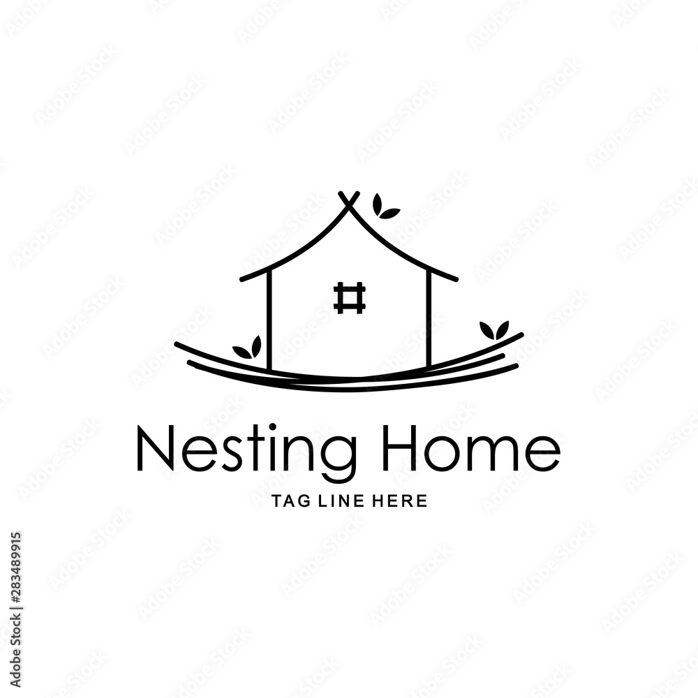 Inspiration sign / logo of the house built on the bird nest signifies a quiet and comfortable home inhabited.