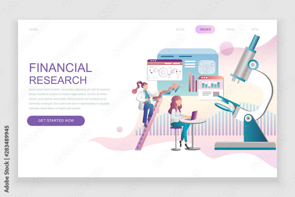 Modern flat web page design template concept of Financial Research decorated people character for website and mobile website development. Flat landing page template. Vector illustration.