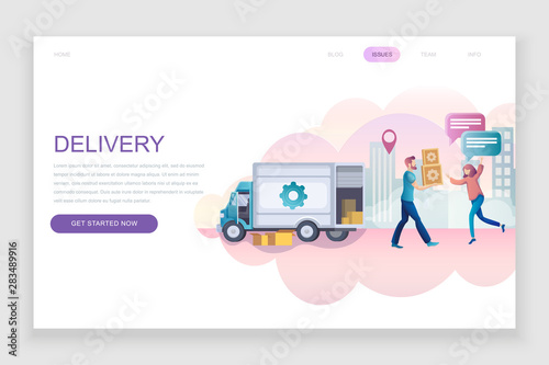 Modern flat web page design template concept of Worldwide Delivery decorated people character for website and mobile website development. Flat landing page template. Vector illustration.
