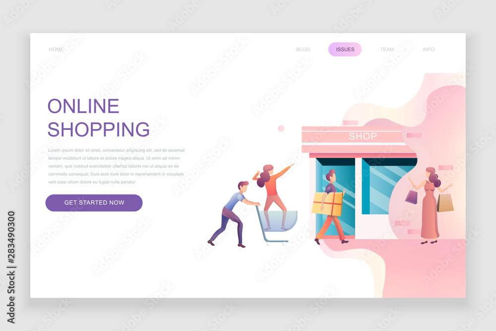Modern flat web page design template concept of Online Shopping decorated people character for website and mobile website development. Flat landing page template. Vector illustration.