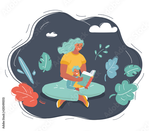 Mom read book to her son