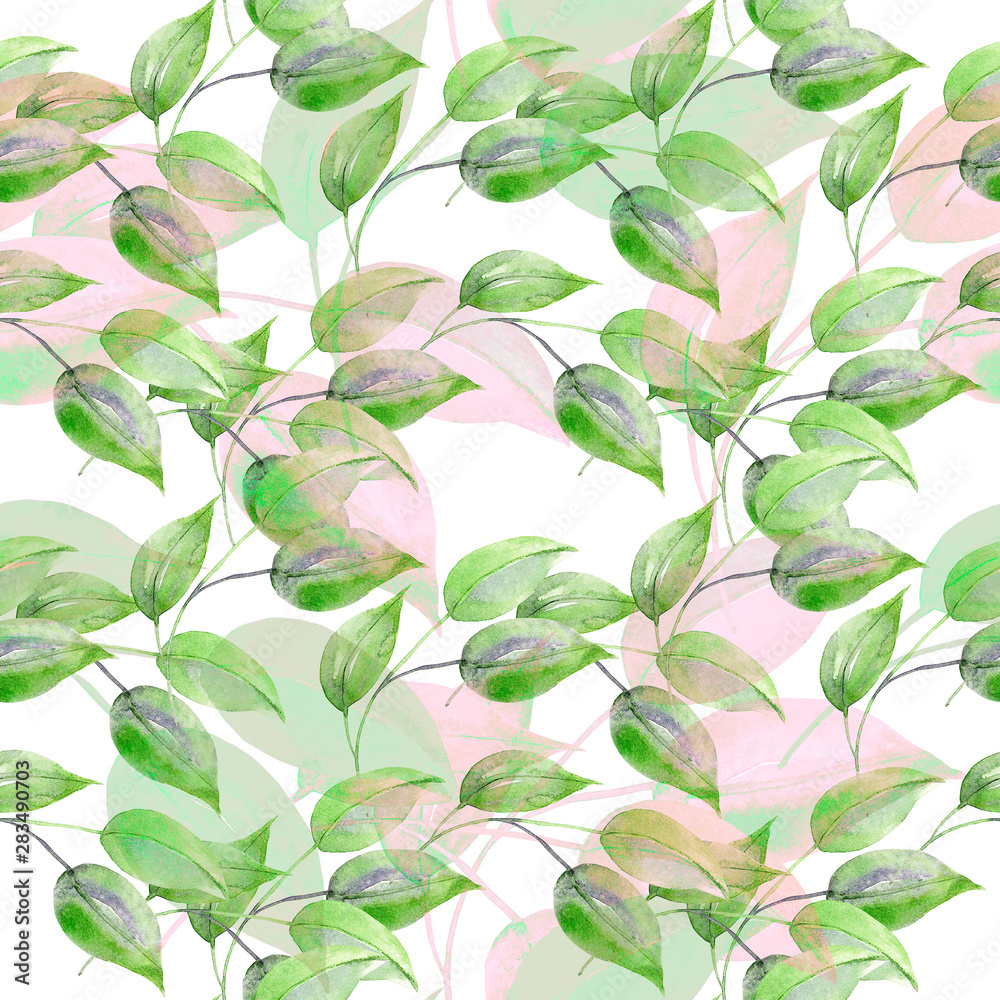 Seamless pattern of autumn tree branches .Watercolor illustration on white and color background.