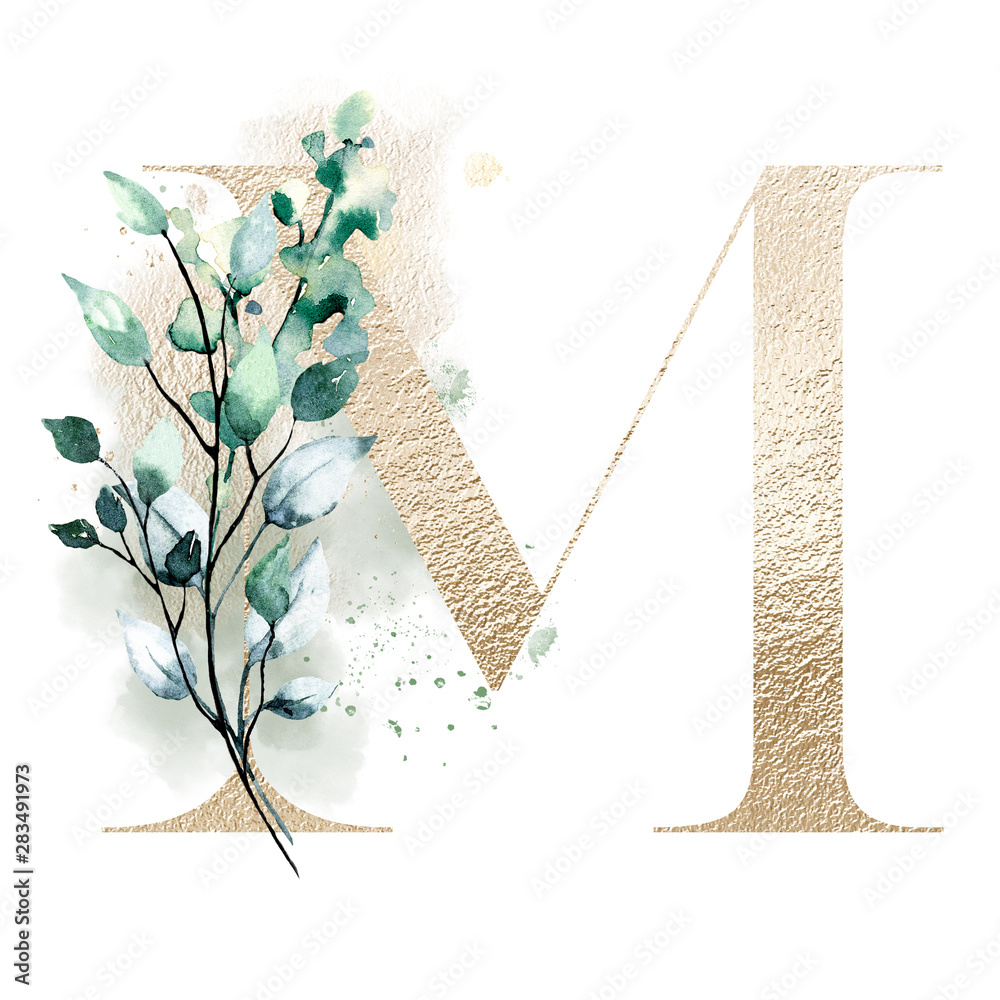 Letter M Floral Monogram Initial Watercolor Stock Illustration 1655270269