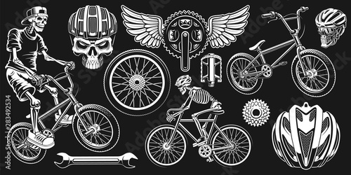 Cyclist clip art on the dark background.