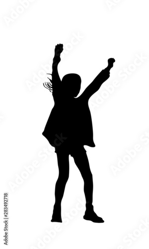 Silhouette of Young Girl Raising Her Arms in Joy 