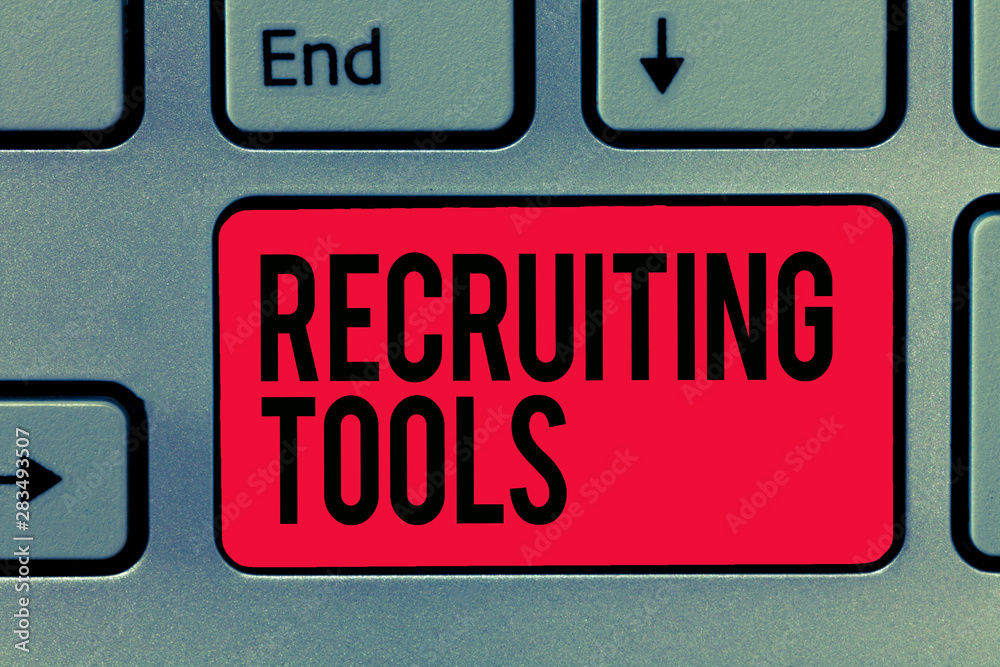 custom made wallpaper toronto digitalText sign showing Recruiting Tools. Conceptual photo getting new talents to your company through internet or ads.
