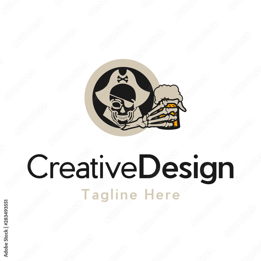 Skull Pirates With Glass Beer Illustration Design Element Template Vector