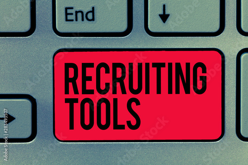 Wallpaper Mural Text sign showing Recruiting Tools. Conceptual photo getting new talents to your company through internet or ads. Torontodigital.ca