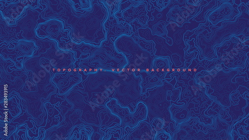 Blue Topographic Contour Map Vector Abstract Background. Render Wavy Lines Ultra Wallpaper. Conceptual Sci-Fi Marine Technology Futuristic Line Art Illustration © yamonstro