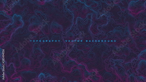 Vector Abstract Topographic Contour Map Conceptual Retrowave Background. Neon Vaporwave Ultra Wallpaper. Sci-Fi Futuristic Line Art Illustration