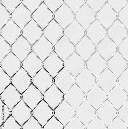 Set of effect - chain link fence wire mesh steel metal isolated on transparent background. Graphic element object for barrier, secured property. Normal, dark and light versions. EPS 10