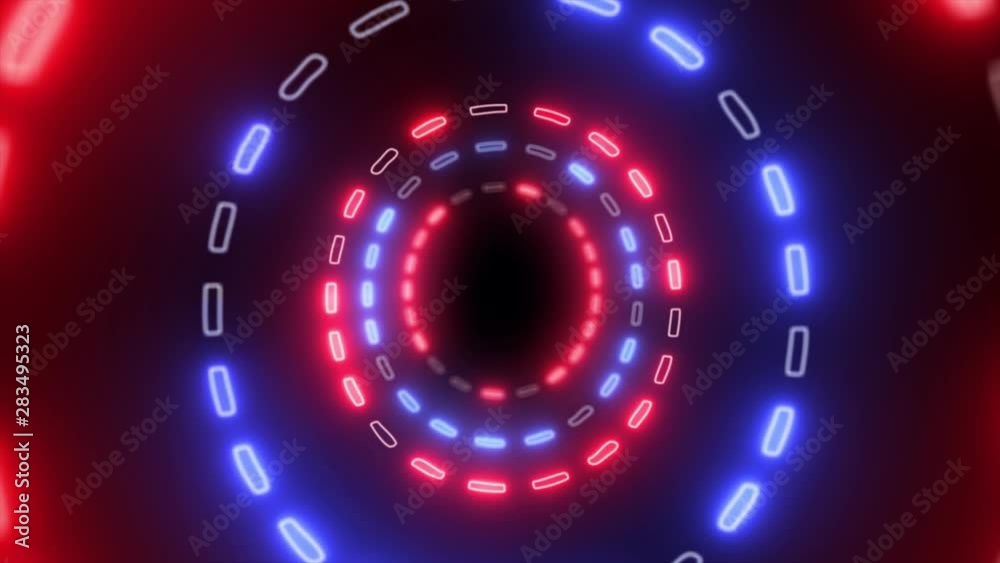 Abstract creative neon technology tunnel with round HUD. Colorful 3D stage rendering with alpha channel black screen. 