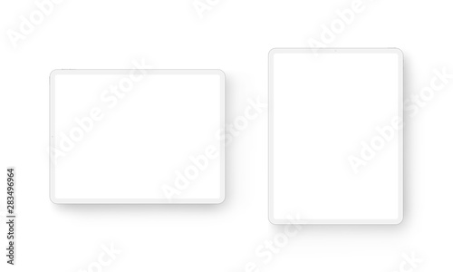 Clay tablet computers horizontal and vertical mockup isolated on white background. Vector illustration photo