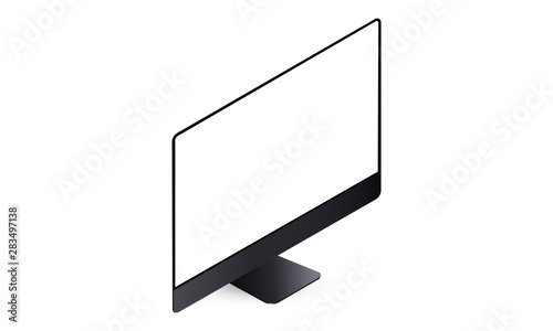 Black computer monitor isometric mockup isolated on white background. Vector illustration
