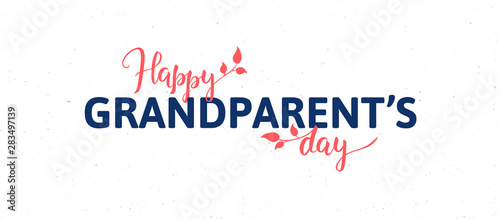 Vector flat grandparents day holiday banner template. Black and red text with flowers isolated on white background. Design for poster, invitation, card, greeting, congratulation.