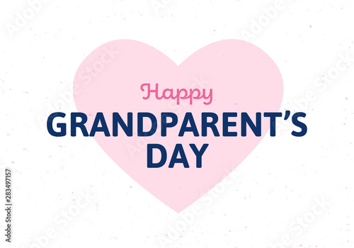 Vector flat grandparents day holiday banner template. Black text and pink heart sign isolated on white background. Design for poster, invitation, card, greeting, congratulation.