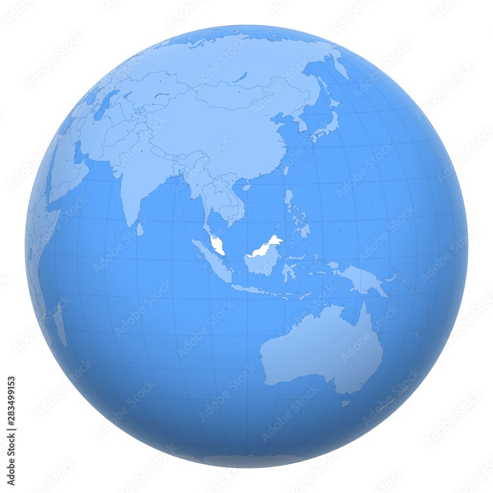 Malaysia on the globe. Earth centered at the location of Malaysia. Map of Malaysia. Includes layer with capital cities. Malaysia on the globe. Earth centered at the location of Malaysia. Map of Malaysia. Includes layer with capital cities.