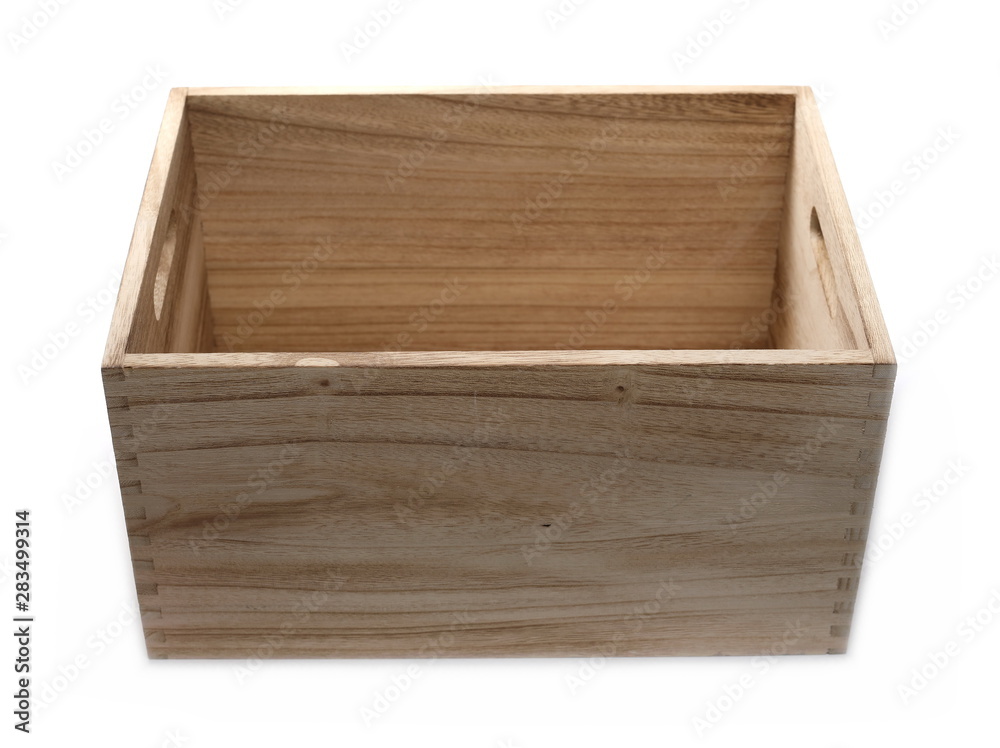 Empty wooden box isolated on white background Empty wooden box isolated on white background