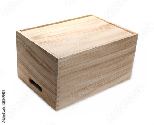 Empty wooden box isolated on white background