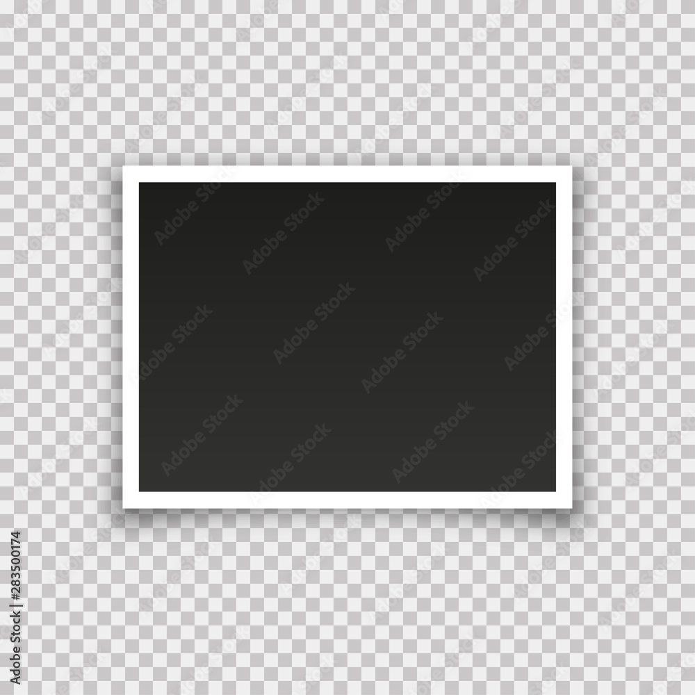 Empty vector photo frame isolated in trendy realistic design. Vector retro photo picture on transparent background with shadow. Empty vector photo frame isolated in trendy realistic design. Vector retro photo picture on transparent background with shadow.