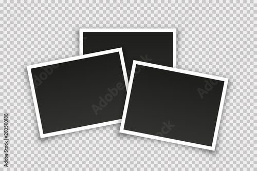 Empty vector photo frames isolated in trendy realistic design. Vector retro photo pictures on transparent background with shadows.