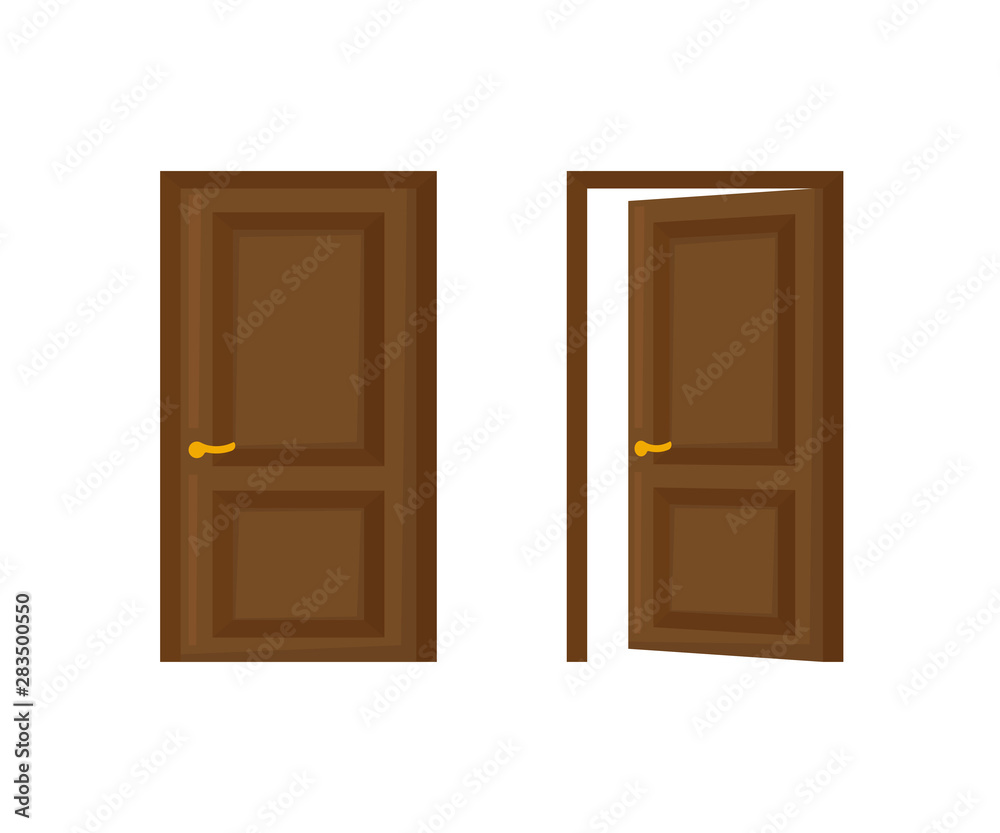 open and closed door in flat style open and closed door in flat style
