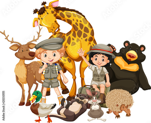 Photography Children with animals on isolated background