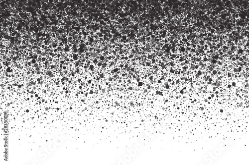 Abstract Scattered Falling Particles Isolated On White Background. Spray Effect. Scatter Black Drops. Hand Made Grunge Texture