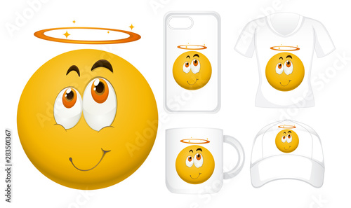 Graphic design on different products with happy face