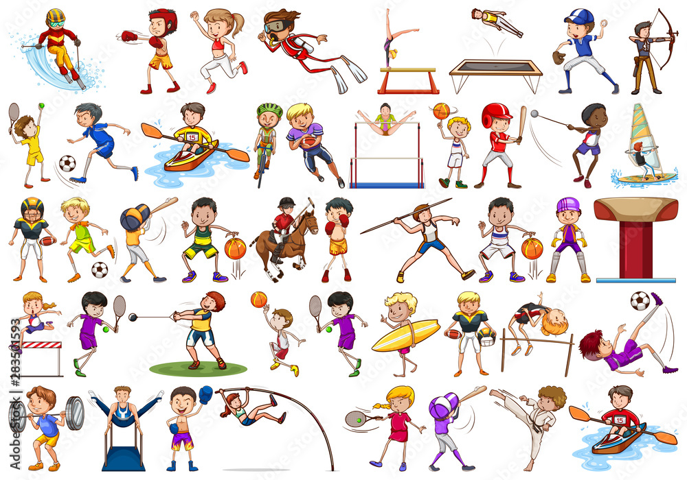 Sport activities by boys, girls, kids, athletes isolated