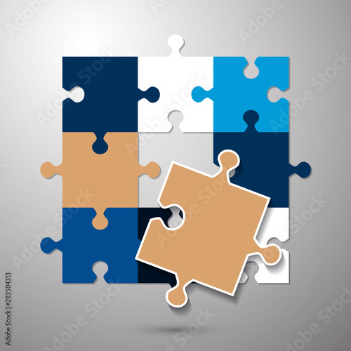 Abstract background from bright puzzle pieces. The composition is an unfinished puzzle.