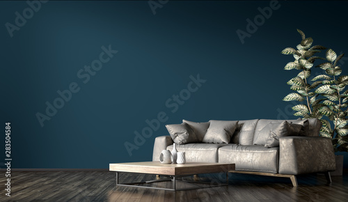Interior of modern living room with gray sofa 3d rendering