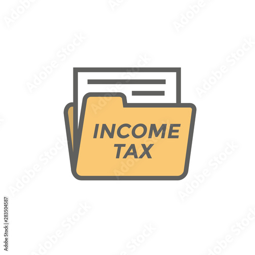 Tax concept with percentage paid, icon and income idea. Flat vector outline illustration.
