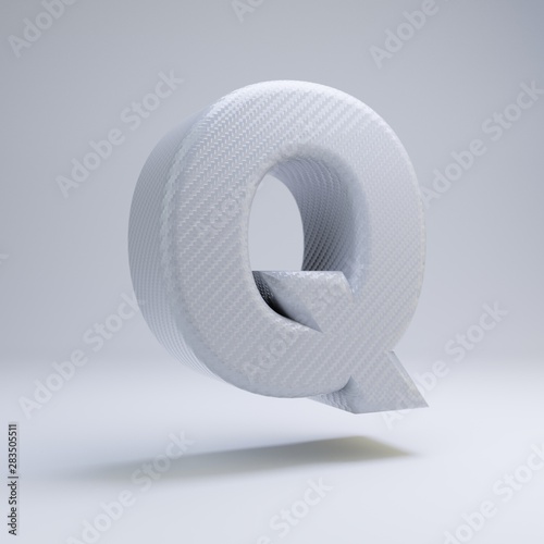 Carbon fiber 3d letter Q uppercase. White carbon font isolated on white background.