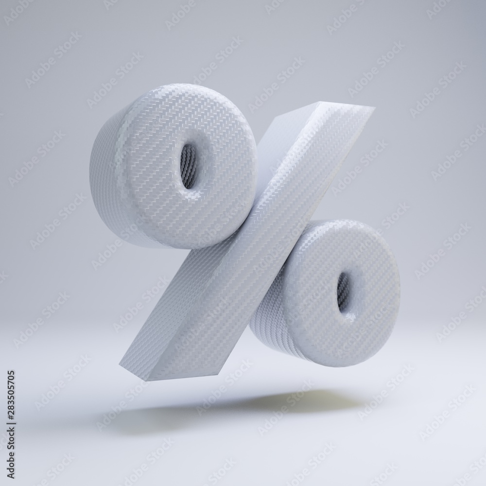 Carbon fiber 3d percent symbol. White carbon font isolated on white background.