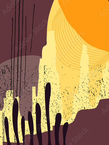 Abstract landscape collage background. Vector illustration