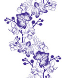 Floral vertical seamless border with hand drawn tropical flowers Orchids, Phalaenopsis. Perfect for floristic design, greeting cards, posters, banners, textile, wedding invitation, wallpaper.