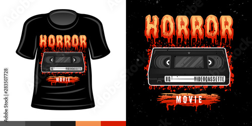 Horror t-shirt vector print with video cassette