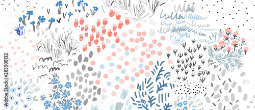 Gentle floral background. Artistic header with flowers and leaves. Vector © lera_efremova