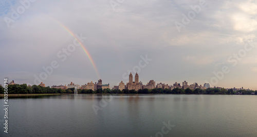 Central Park Reservoir with rainbow