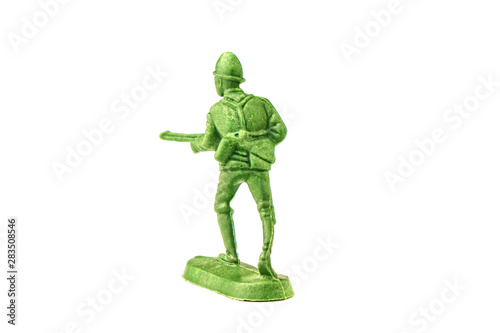 miniature toy soldier on white background  close-up