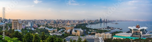 Baku, Azerbaijan August 10, 2019 Ultrawide panorama of city © Vastram