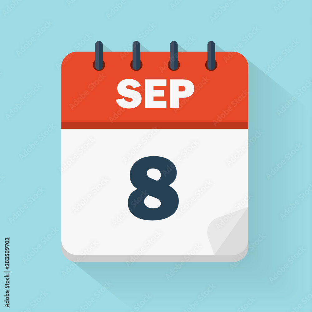 September 8th. Daily calendar icon in vector format. Date, time, day, month. Holidays September 8th. Daily calendar icon in vector format. Date, time, day, month. Holidays